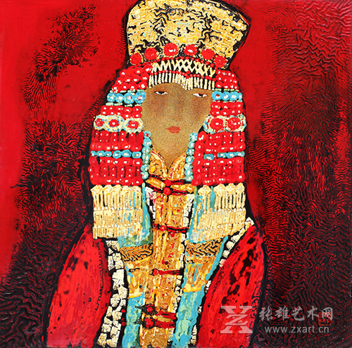 刘晓杰《蒙古女孩》80cm x 80cm 参加第二届全国漆画作品展览 